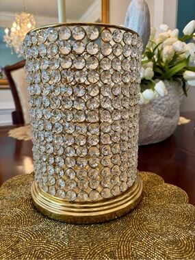 Crystal Accent Candle Holder - Gold and Clear